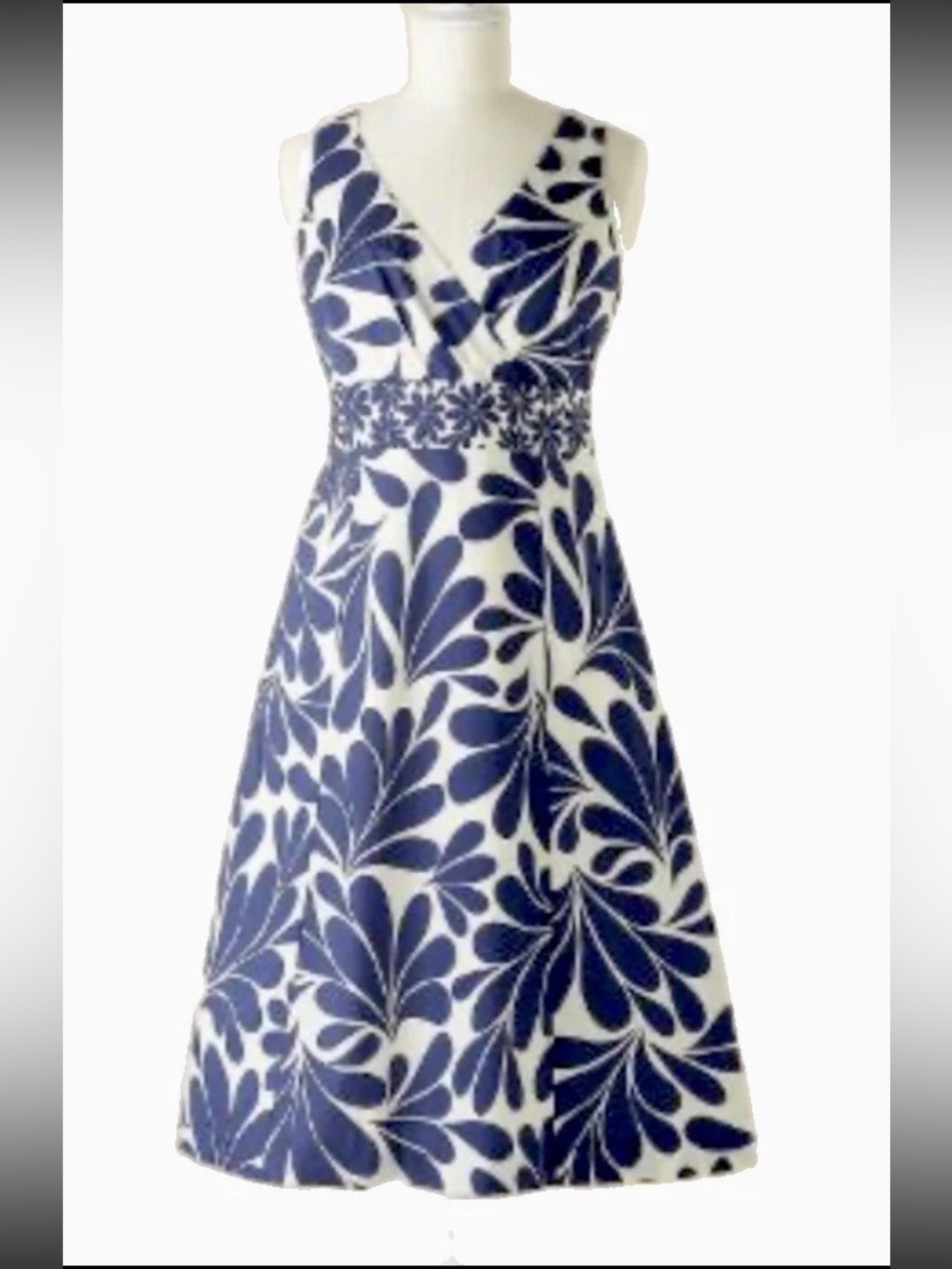 Boden Amalfi Summer Dress Women UK12R US 8R Retro Blue White V-neck Vacation